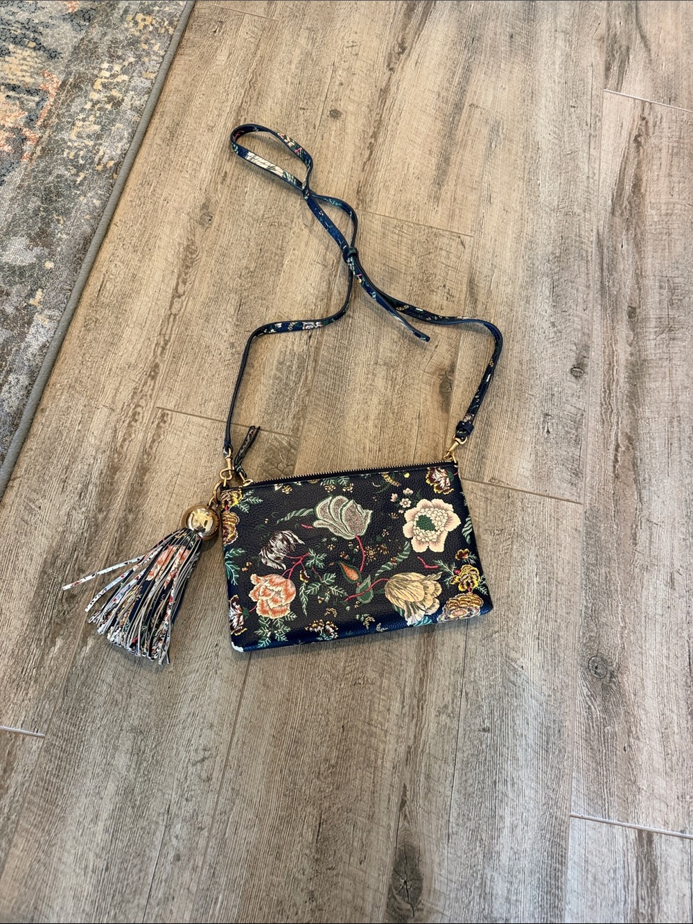 Tory Burch Black Floral Crossbody with Tassel
